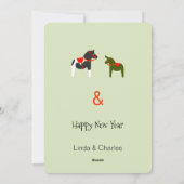 Paard Muilezel Kat slee rit in groen en rood Feestdagenkaart (Achterkant)