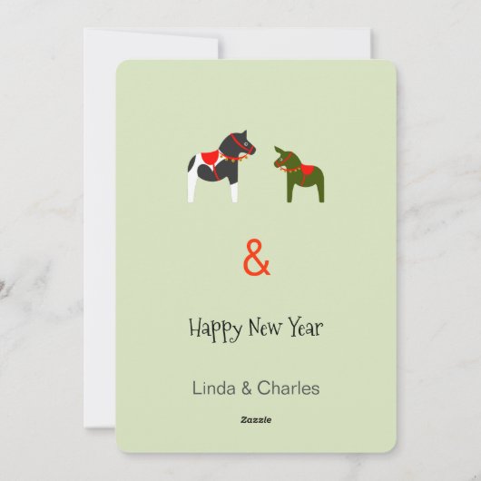 Paard Muilezel Kat Sleighrit in groen en rood Feestdagenkaart (Achterkant)