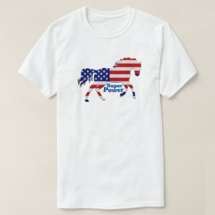 Paard Mustang Super Power -Amerikaanse vlag ontwer T-shirt