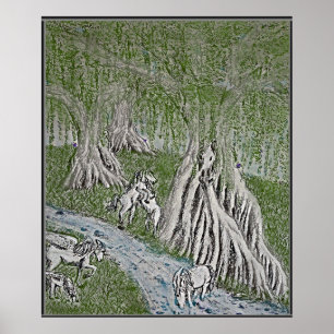 Paard Mythe Kleurprint, Poster