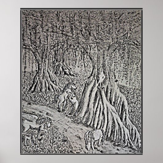 Paard Mythe Zwart & Wit Print, Poster (Voorkant)