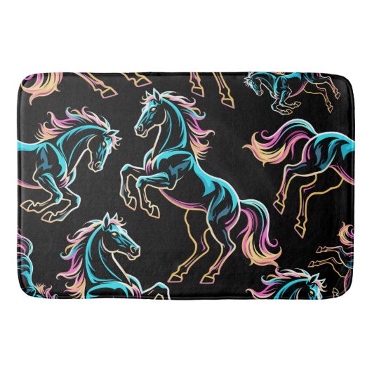 Paard Neon Licht Storing Retro Stijl Badmat (Voorkant)