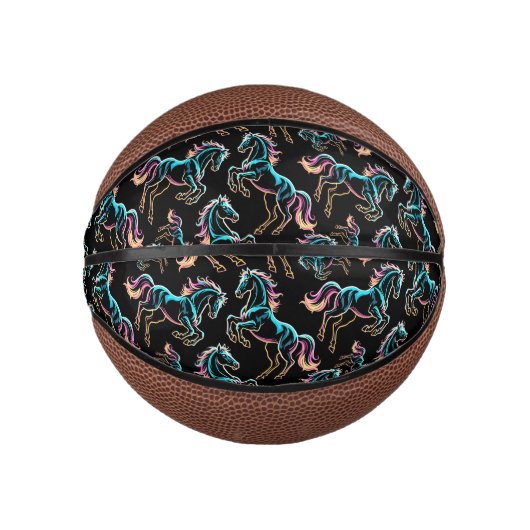 Paard Neon Licht Storing Retro Stijl Basketbal (Voorkant)