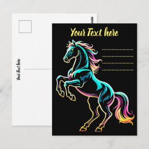 Paard Neon Licht Storing Retro Stijl Briefkaart