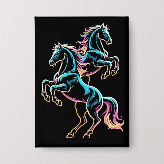 Paard Neon Licht Storing Retro Stijl Button (Voorkant)