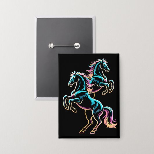 Paard Neon Licht Storing Retro Stijl Button (Voorkant / Achterkant)