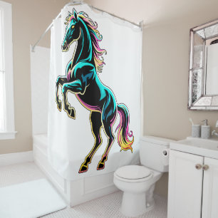 Paard Neon Licht Storing Retro Stijl Douchegordijn