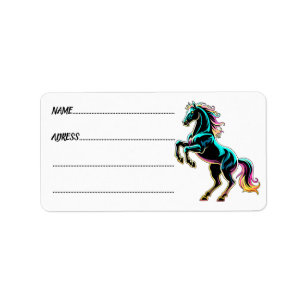 Paard Neon Licht Storing Retro Stijl Etiket