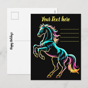 Paard Neon Licht Storing Retro Stijl Feestdagenkaart