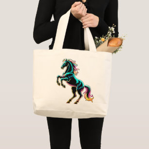 Paard Neon Licht Storing Retro Stijl Grote Tote Bag