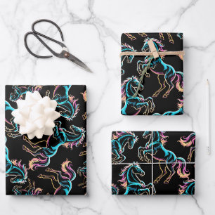 Paard Neon Licht Storing Retro Stijl Inpakpapier Vel