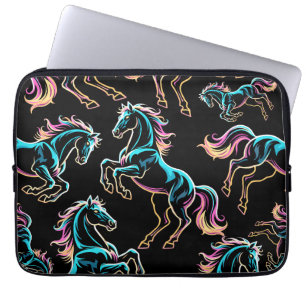 Paard Neon Licht Storing Retro Stijl Laptop Sleeve