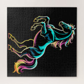 Paard Neon Licht Storing Retro Stijl Legpuzzel (Horizontaal)