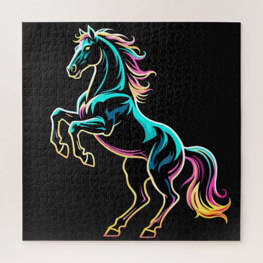 Paard Neon Licht Storing Retro Stijl Legpuzzel (Verticaal)