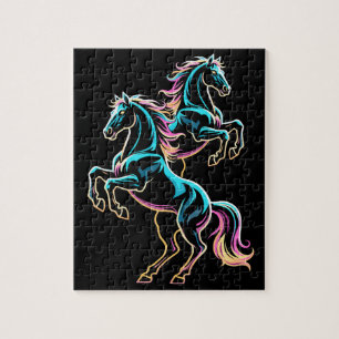 Paard Neon Licht Storing Retro Stijl Legpuzzel