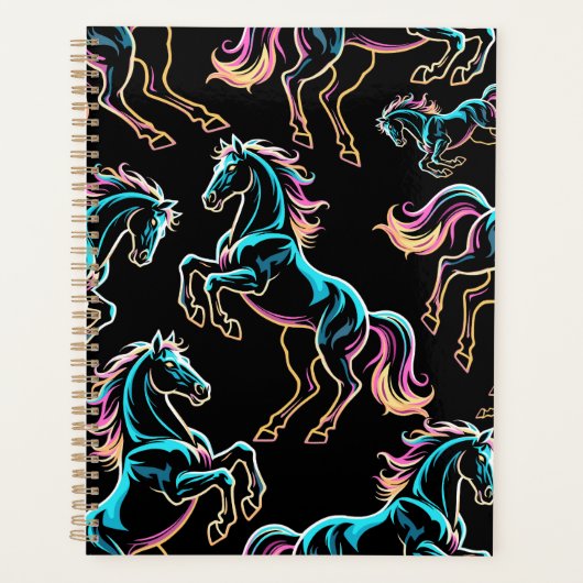 Paard Neon Licht Storing Retro Stijl Planner (Voorkant)
