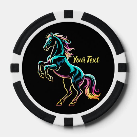 Paard Neon Licht Storing Retro Stijl Poker Chips (Voorkant)