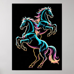 Paard Neon Licht Storing Retro Stijl Poster