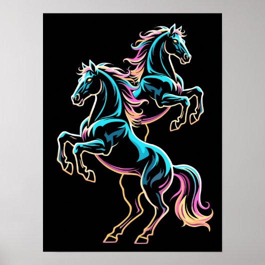 Paard Neon Licht Storing Retro Stijl Poster (Voorkant)