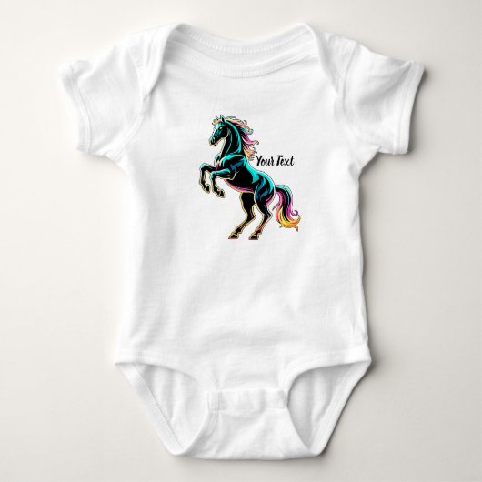 Paard Neon Licht Storing Retro Stijl Romper (Voorkant)