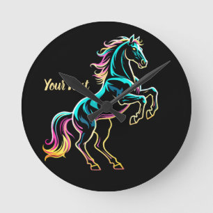 Paard Neon Licht Storing Retro Stijl Ronde Klok