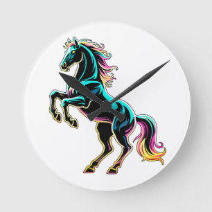 Paard Neon Licht Storing Retro Stijl Ronde Klok