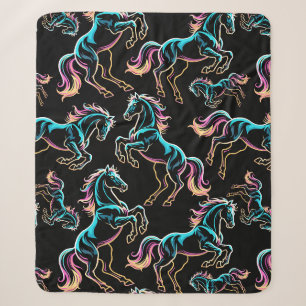 Paard Neon Licht Storing Retro Stijl Sherpa Deken