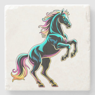 Paard Neon Licht Storing Retro Stijl Stenen Onderzetter