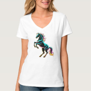 Paard Neon Licht Storing Retro Stijl T-shirt