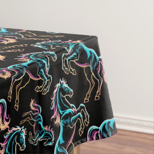 Paard Neon Licht Storing Retro Stijl Tafelkleed