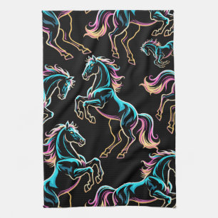 Paard Neon Licht Storing Retro Stijl Theedoek