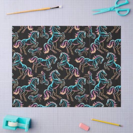Paard Neon Licht Storing Retro Stijl Tissuepapier (Craft)