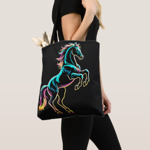 Paard Neon Licht Storing Retro Stijl Tote Bag
