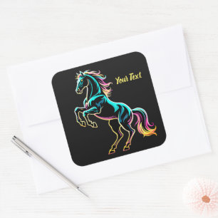 Paard Neon Licht Storing Retro Stijl Vierkante Sticker
