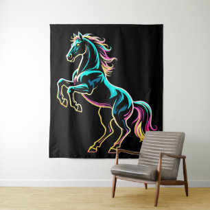 Paard Neon Licht Storing Retro Stijl Wandkleed