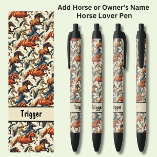 Paard of naam van eigenaar toevoegen, galopperende zwarte inkt pen