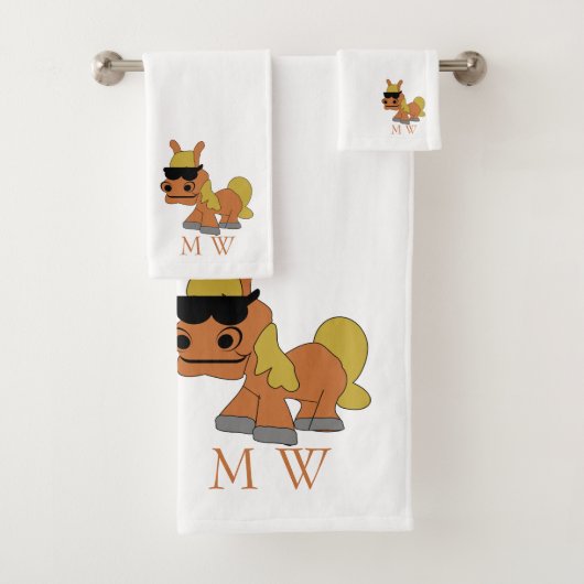 Paard ontwerp met monogram bad handdoek (Insitu)