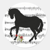 Paard op Bladmuziek Ronde Sticker (Voorkant)