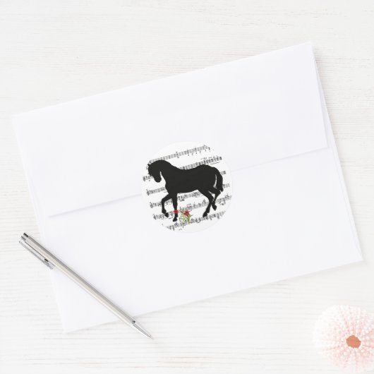 Paard op Bladmuziek Ronde Sticker (Envelop)