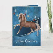 Paard op blauw met lint Vrolijk Kerstfeest Kaart 2 (Voorkant)