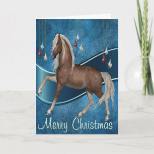 Paard op blauw met lint Vrolijke kerst Kaart