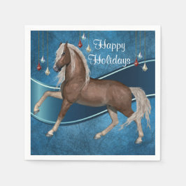 Paard op blauw met Ornament Prettige feestdagen Servetten