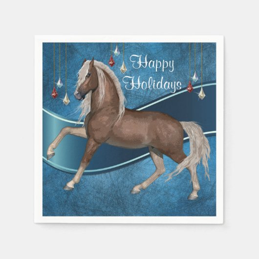 Paard op blauw met Ornament Prettige feestdagen Servetten (Voorkant)