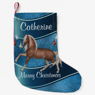 Paard op blauw met Ornamenten Vrolijk kerstfeest Kleine Kerstsok