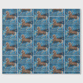 Paard op blauw met Ornamenten zonder rugleuning Cadeaupapier (Vlak)