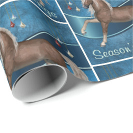 Paard op blauw met Ornamenten zonder rugleuning Cadeaupapier