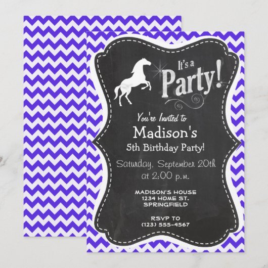 Paard op Blue Violet Chevron; Paardensport Kaart (Voorkant / Achterkant)