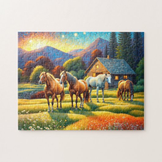 Paard op Boerderij Wilde Bloemenwei Legpuzzel (Horizontaal)