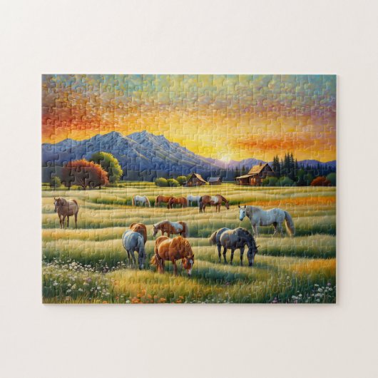 Paard op Boerderij Wilde Bloemenwei Legpuzzel (Horizontaal)