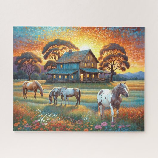 Paard op Boerderij Wilde Bloemenwei Legpuzzel (Horizontaal)